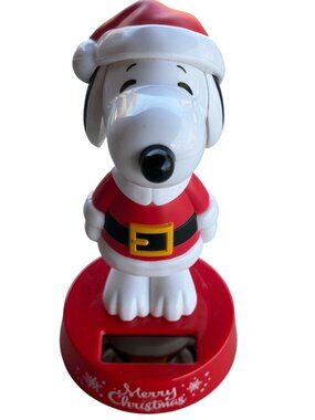 Peanuts Snoopy Santa Christmas Holiday Solar Bobblehead 5" Height (READ)